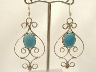 Genuine Turquoise set in Sterling Silver French Wire Earrings. Created by Navajo Artist Louise Yazzie