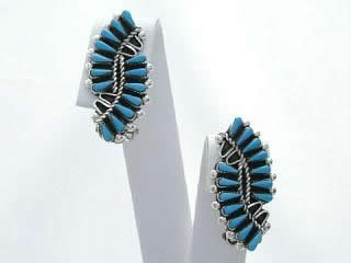 Genuine Sleeping Beauty Turquoise set in Sterling Silver. Clip on Earrings Zuni made.