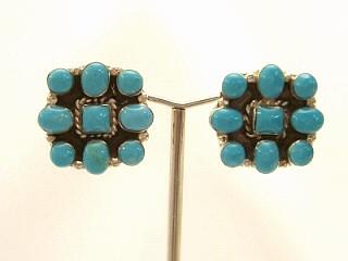 Genuine Turquoise set in Sterling Silver Post Earrings. Navajo Made.