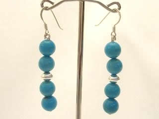 Genuine Turquoise French Wire Earrings. Sterling Silver Beads. Navajo Made.