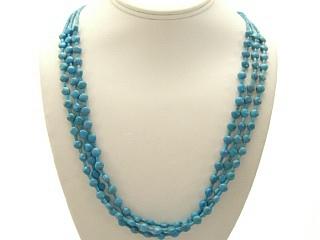 3 Strand Genuine Turquoise Necklace. Sterling Silver Cones and Clasp. Beautiful hand cut and polished Turquoise Stones. Created by a member of the Raines Family of the Navajo Tribe.