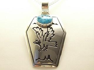 Genuine Turquoise set in Sterling Silver Pendant on a 18" 3.5 mm Spiga Design Sterling Silver Chain. Beautiful Eagle Design. 
