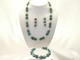 Navajo Jewelry Necklace, Bracelet and Earrings Set Genuine Turquoise Necklace featuring Sterling Silver Beads and Clasp. Navajo Made.