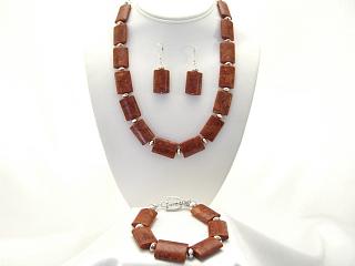 Genuine Apple Coral with Sterling Silver Beads. Sterling Silver Chain and Clasp. Necklace, Earrings and Bracelet Set. Navajo Made.