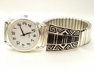Genuine Black Onyx set in Sterling Silver Watch Tip with expandable band. Zuni made.