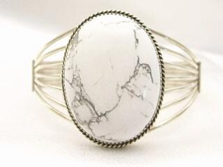 Genuine Howlite (known as White Buffalo) set in Sterling Silver Bracelet. Created by Navajo Artist Herman Lee. Signed HL.
