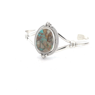 Native American Jewelry Genuine Boulder Turquoise Sterling Silver Bracelet