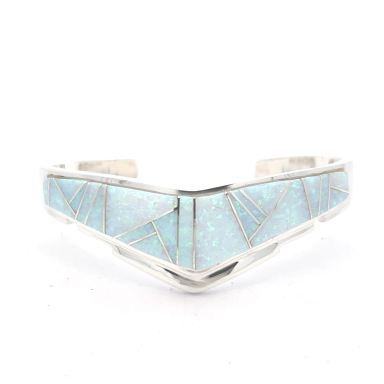 Calvin Begay Fire and Ice Opal Sterling Silver Native American Bracelet