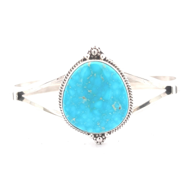 Navajo Jewelry Genuine Kingman Turquoise Sterling Silver Bracelet
