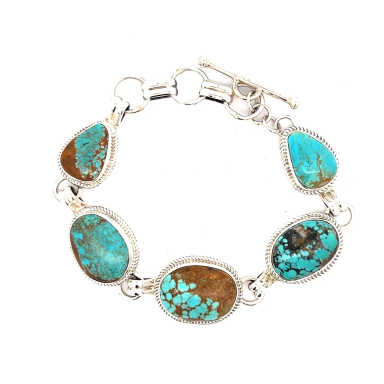 Genuine Number 8 Mine Turquoise Sterling Silver Navajo Bracelet