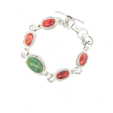 Genuine Gemstones Sterling Silver Native American Bracelet