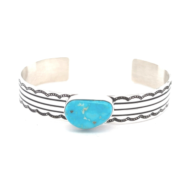 Genuine Blue Bird Turquoise Sterling Silver Native American Bracelet