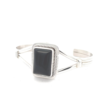 Genuine Black Onyx Sterling Silver Navajo Bracelet