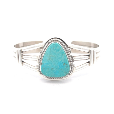 Genuine Kingman Turquoise Sterling Silver Navajo Bracelet