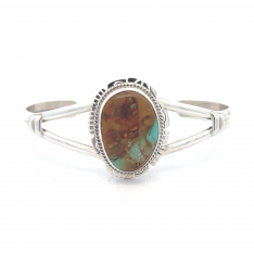 Genuine Boulder Turquoise Sterling Silver Navajo Bracelet