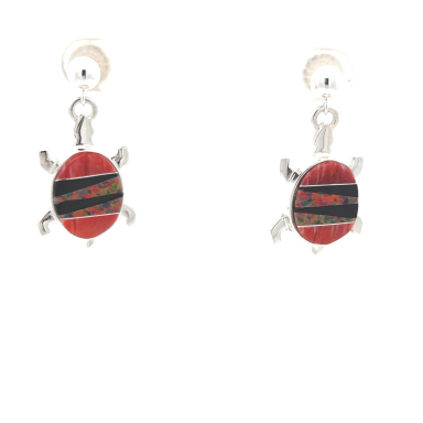 Calvin Begay Jewelry Genuine Spiny Oyster Shell Sterling Silver Turtle Earrings