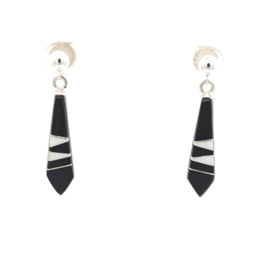 Calvin Begay Genuine Acoma Jet Sterling Silver Navajo Earrings