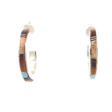 Calvin Begay Genuine Picture Jasper Sterling Silver Hoop Earrings