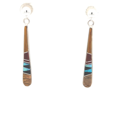 Calvin Begay Genuine Picture Jasper Sterling Silver Earrings 1 3/4" Long