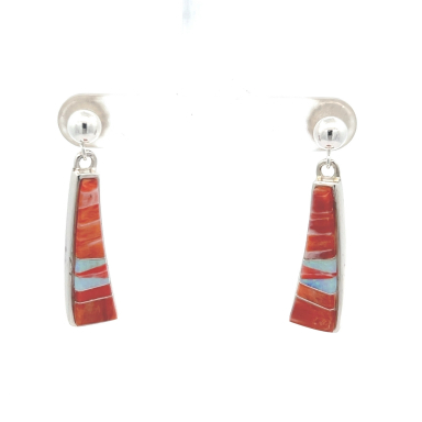Navajo Artist Calvin Begay Genuine Spiny Oyster Shell Sterling Silver Earrings