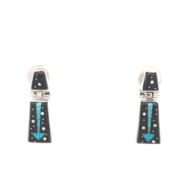 Calvin Begay Night Sky Sterling Silver Navajo Post Earrings