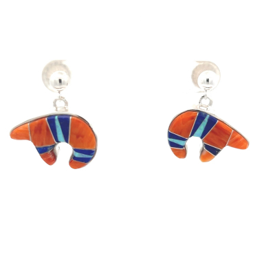 Calvin Begay Genuine Spiny Oyster Shell Sterling Silver Bear Earrings