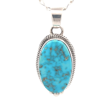 Navajo Jewelry Genuine Blue Kingman Turquoise Sterling Silver Pendant
