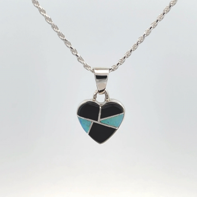Calvin Begay Genuine Acoma Jet Sterling Heart Pendant