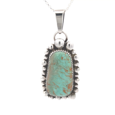 Native American Jewelry Genuine Manassa Turquoise Sterling Silver Pendant