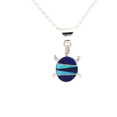 Calvin Begay Genuine Blue Lapis Sterling Silver Turtle Pendant