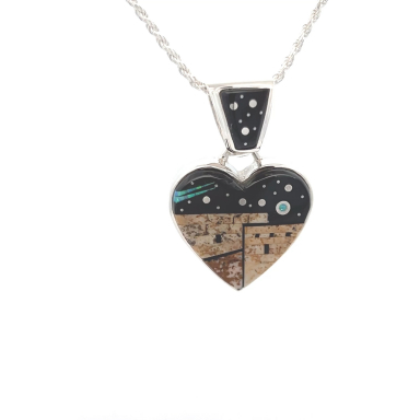 Calvin Begay Jewelry Starry Night in the Pueblo Sterling Silver Heart Pendant