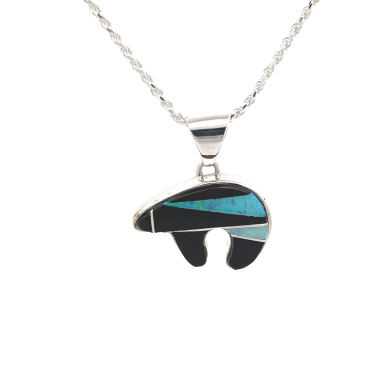 Calvin Begay Genuine Acoma Jet Sterling Silver Bear Pendant