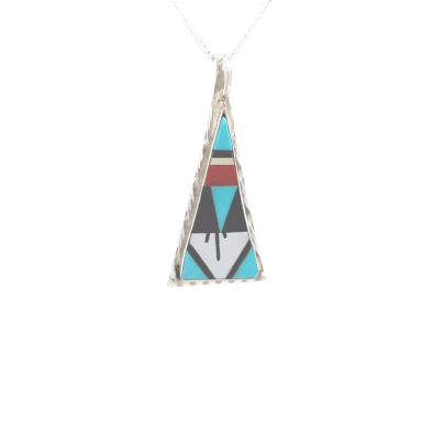 Genuine Gemstones Sterling Silver Zuni Indian Pendant