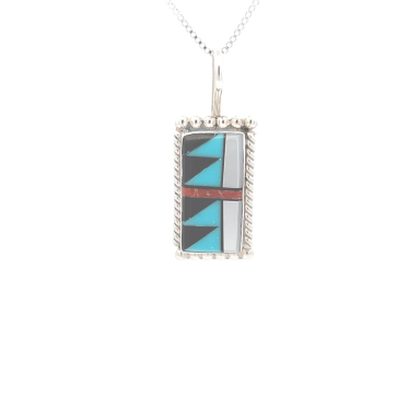 Genuine Turquoise Sterling Silver Zuni Indian Pendant