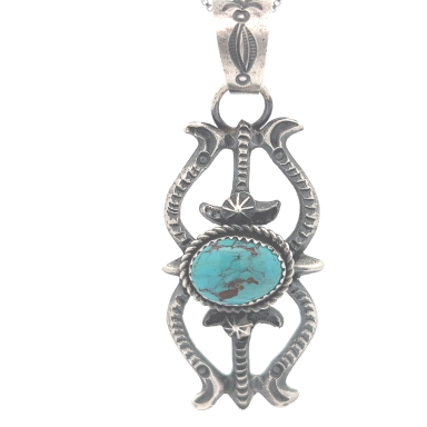 Native American Jewelry Genuine Kingman Turquoise Sterling Silver Pendant