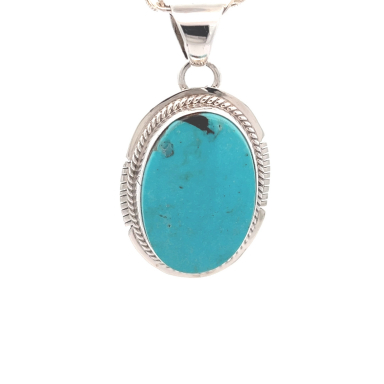 Native American Jewelry Genuine Kingman Turquoise Sterling Silver Pendant