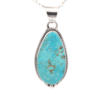 Genuine Kingman Turquoise Sterling Silver Native American Pendant