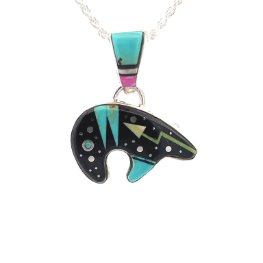 Calvin Begay Night Sky Sterling Silver Reversible Bear Pendant
