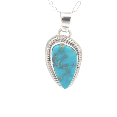 Genuine Blue Kingman Turquoise Sterling Silver Pendant