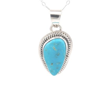 Genuine Kingman Turquoise Sterling Silver Navajo Pendant