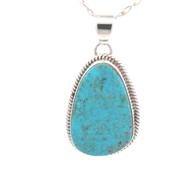 Native American Jewelry Genuine Kingman Blue Turquoise Sterling Silver Pendant