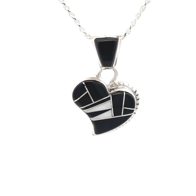 Calvin Begay Genuine Acoma Jet Sterling Silver Heart Pendant