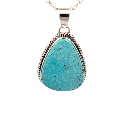 Genuine Kingman Turquoise Sterling Silver Navajo Pendant