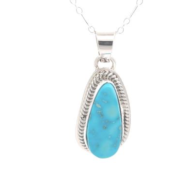 Genuine Kingman Turquoise Sterling Silver Navajo Pendant