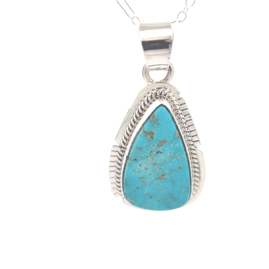 Genuine Kingman Turquoise Sterling Silver Native American Pendant