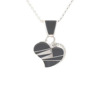 Calvin Begay Genuine Acoma Jet Sterling Silver Heart Pendant