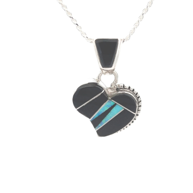 Calvin Begay Sterling Silver Genuine Acoma Jet Heart Pendant