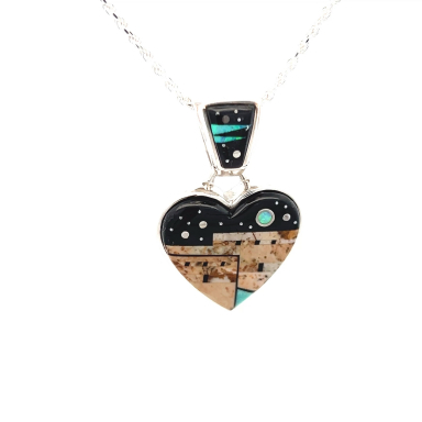 Calvin Begay Starry Night in the Pueblo Heart Pendant