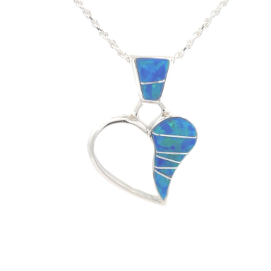 Navajo Artist Calvin Begay Fire and Ice Blue Opal Sterling Silver Heart Pendant