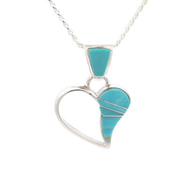 Calvin Begay Genuine Kingman Turquoise Sterling Silver Open Heart Pendant